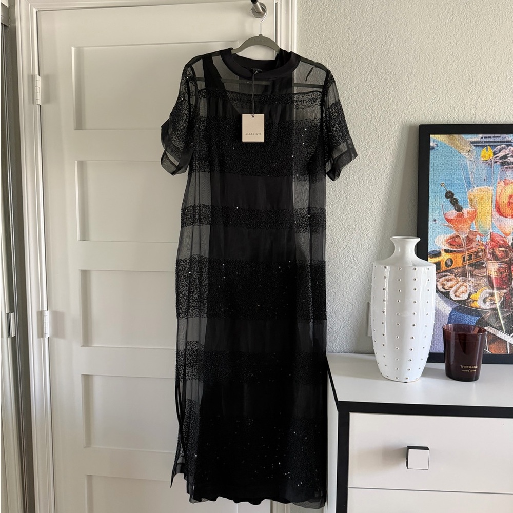 All Saints Izabela Embellished Mesh Maxi Dress